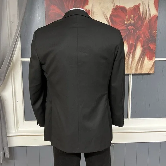Hickey Freeman Suit Top Jacket Blazer Men 40S Short Wool Micro Herringbone Black